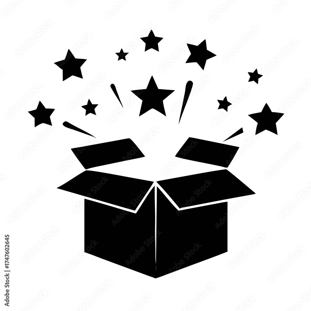 custom made wallpaper toronto digitalOpen Cardboard Box with Stars Popping Out. Magic Gift, Surprise or Reward Icon Vector.