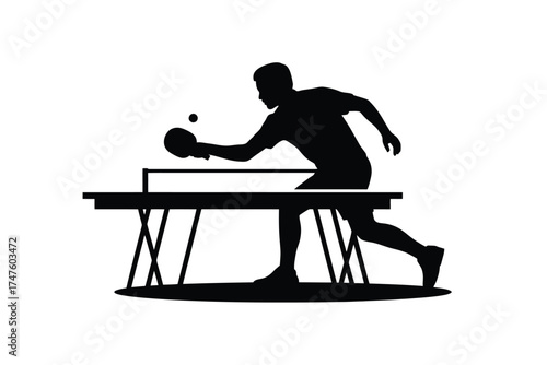Black silhouette of person playing table tennis vector