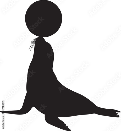 Seal balancing a ball on its nose silhouette
