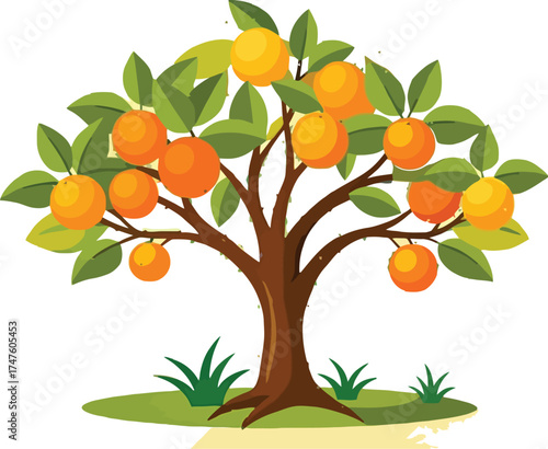 Vibrant orange tree illustration evoking feelings of abundance, growth, and summer joy for use in educational materials or healthy food marketing campaigns
