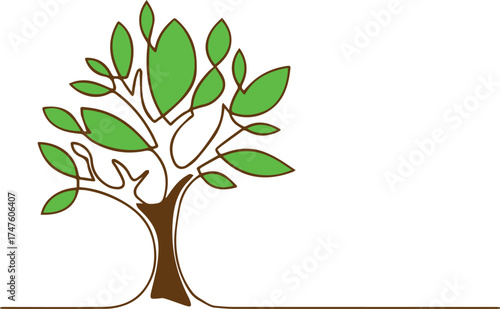 Green vector tree illustration with leaves and branch is a nature design symbol of spring and eco-growth
