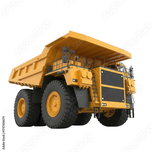 Large yellow mining dump truck isolated on transparent background