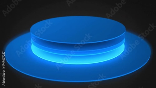 Abstract Blue Light Circles Expanding and Contracting on a Dark Background, Futuristic Technology Concept.