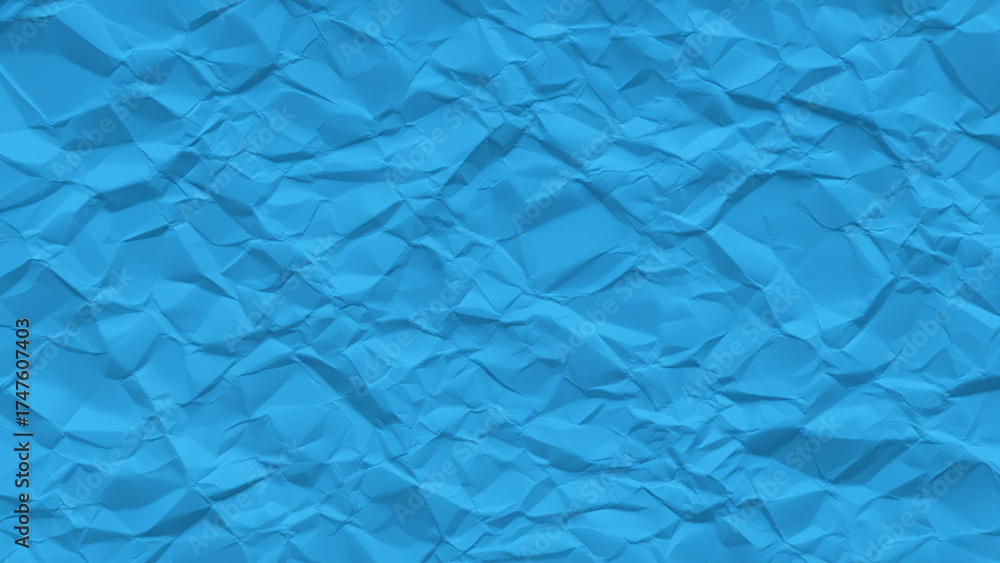 Obraz premium Bright turquoise blue wrinkled paper background featuring numerous creases, shadows, and dimensional folds creating textured abstract pattern throughout composition completely.