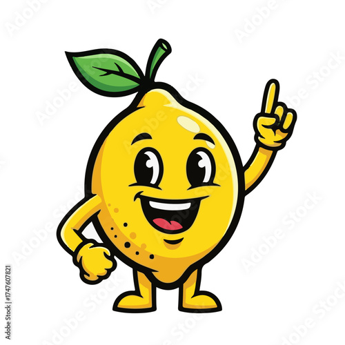 Cheerful Lemon Mascot Cartoon Pointing Upwards with an Idea

