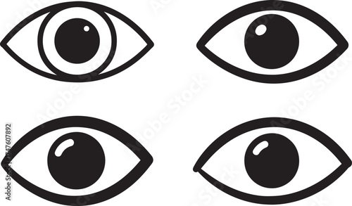 Four stylized eye icons in a silhouette style