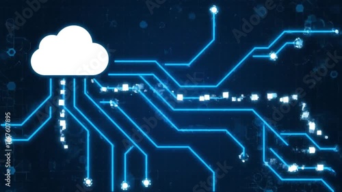 Cloud Computing and Data Transfer Concept with Digital Circuit Board.