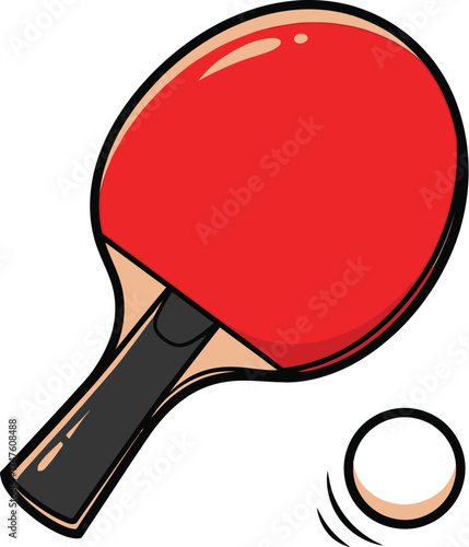 Red ping pong paddle hitting ball with motion, game point win