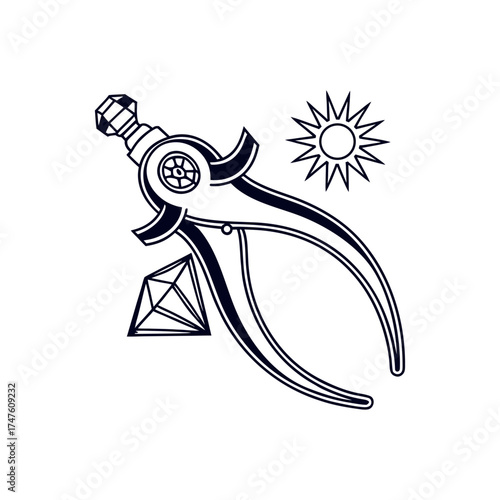 Jewelry Pliers with Diamond and Sun Icon Outline