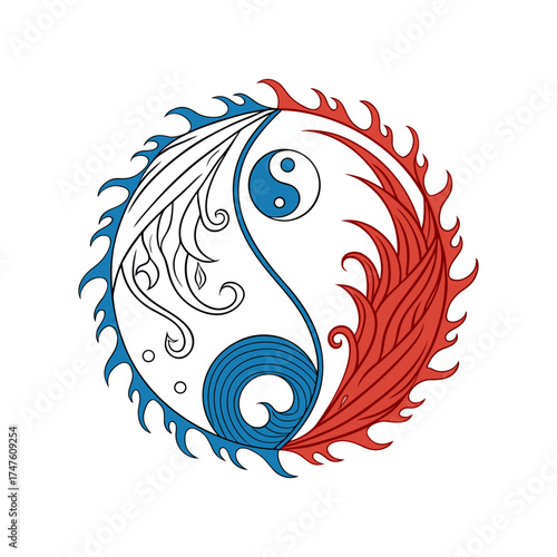 Fire and Water Yin Yang Symbol – Balance of Opposites Abstract Design