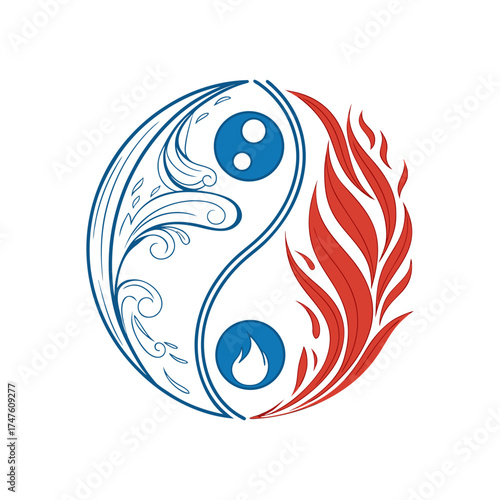 Fire and Water Yin Yang Symbol – Elemental Balance Abstract Design
