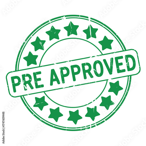Green pre approved stamp with stars and circle border