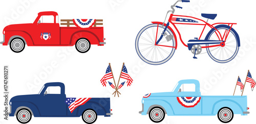 american flag with car print illustrations vector art design