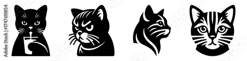 Black Cat Illustrations: Diverse Styles and Expressions.