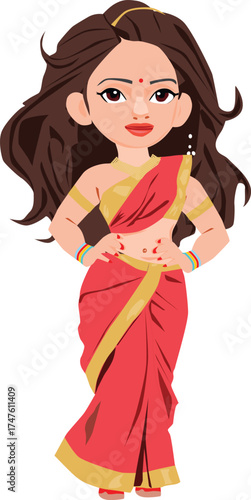 Indian girl model with sari illustration vector