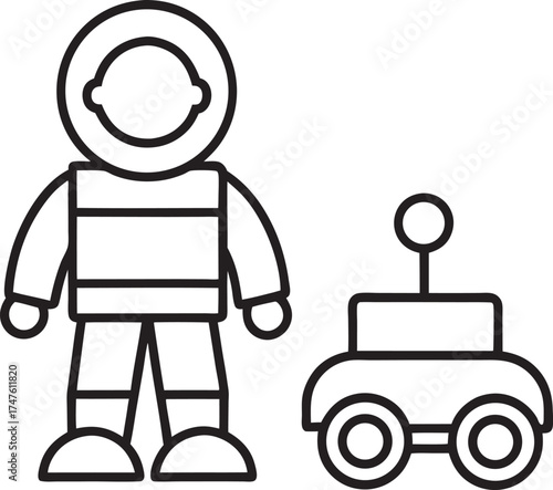 Astronaut and Rover Icon - Simple Line Art for Space Exploration and Science