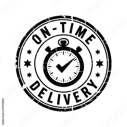 On time delivery stamp with stopwatch icon