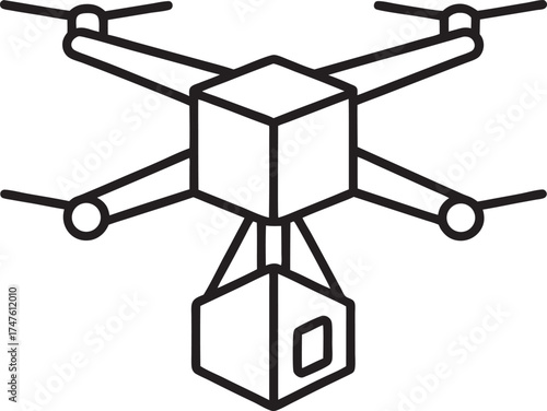 Drone delivering a package, modern technology, aerial delivery icon