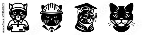 Cats in Various Professions: Delivery Construction Education and Portrait.