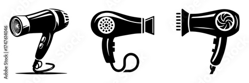 Hair dryer illustrations in black and white perfect for design.