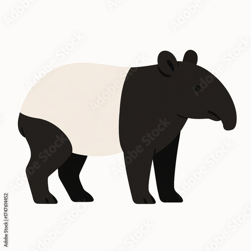 Stylized Illustration of a Tapir A Detailed Vector Representation on a White Background