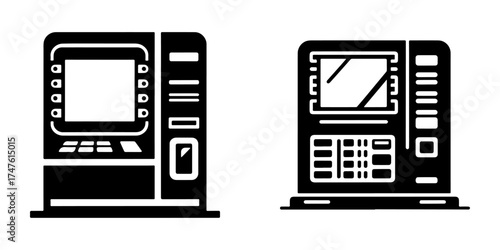 ATM Machines Icon Set: Financial Transaction Devices.