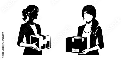 Delivery Service: Two Women with Boxes.