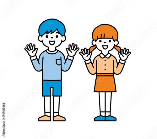 両手を広げて喜ぶ、幼児・小学生のシンプルな全身ベクターイラスト素材セット＿アバター