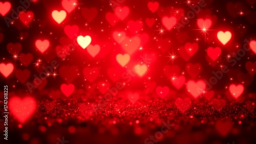 A dazzling display of hearts shimmering in bright red colors, radiating love and joy.