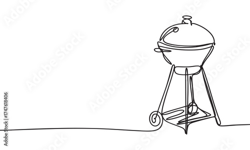Minimalist Continuous Line Art Barbecue Grill for Outdoor Cooking