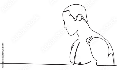Continuous Line Art of a Muscular Man in Profile