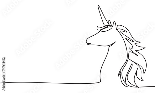 Minimalist Unicorn Profile One Line Drawing