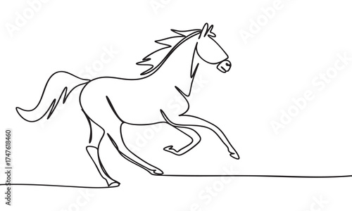 Dynamic Single Line Art of a Galloping Horse