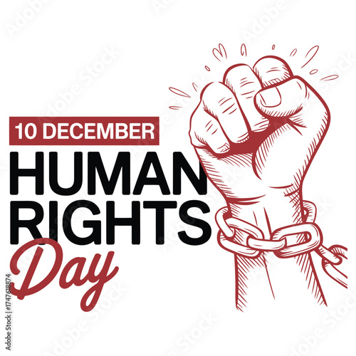 Fist breaking chains on human rights day december 10th symbolizing freedom and justice