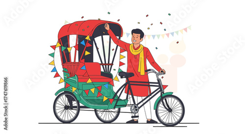 Celebration of Bengali New Year with Rickshaw Decoration and Festive Atmosphere