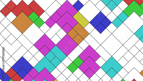 Abstract geometric pattern with colorful squares and diamond outlines background