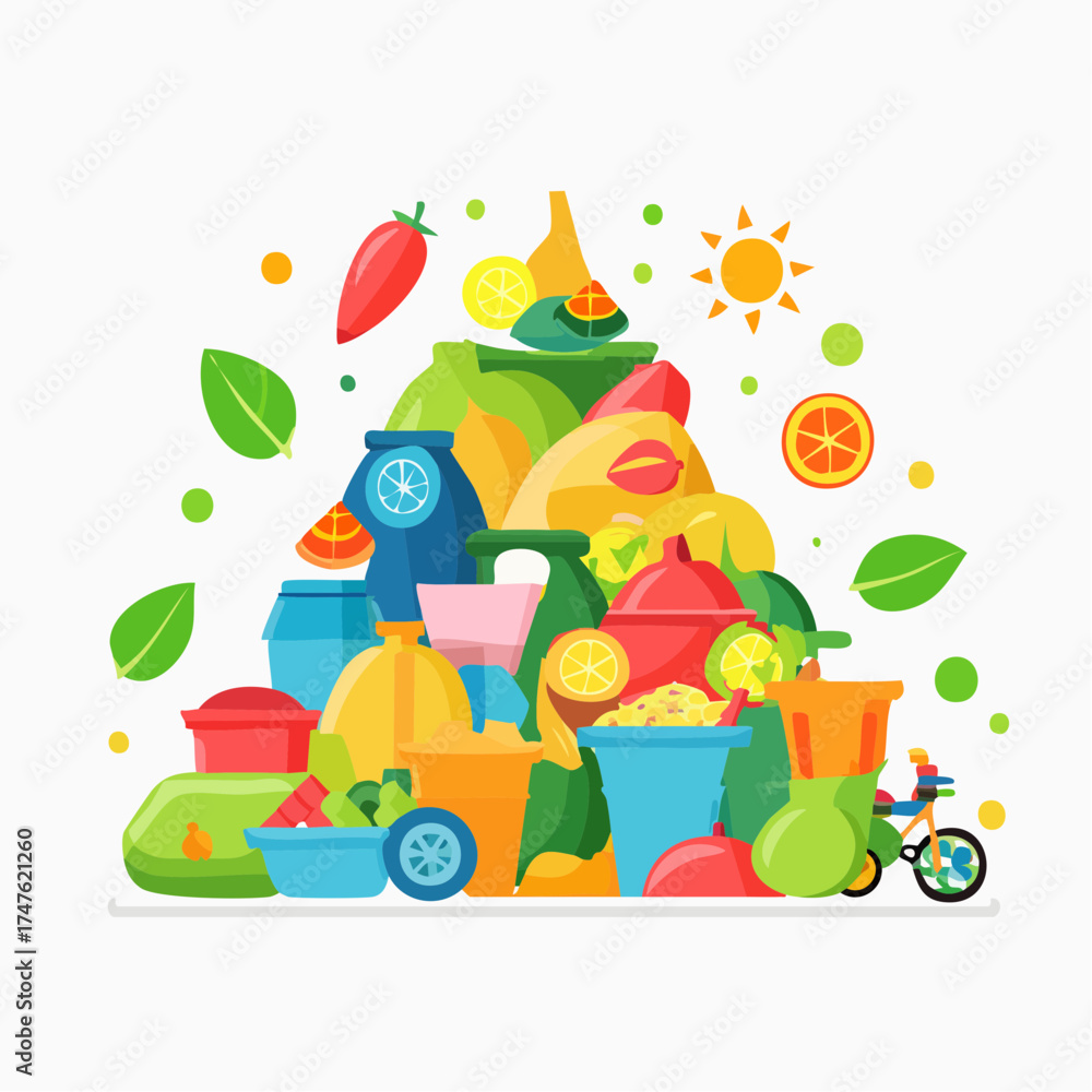 Fototapeta premium garbage pile with colorful plastic and food waste. Concept of pollution recycling