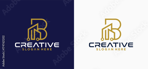 Home and building repair logo design template with a combination of the initial B, the logo b is in the shape of a building.