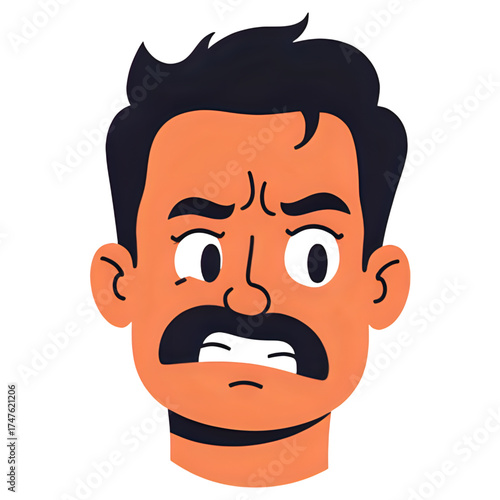 Cartoon man with mustache showing a worried expression
