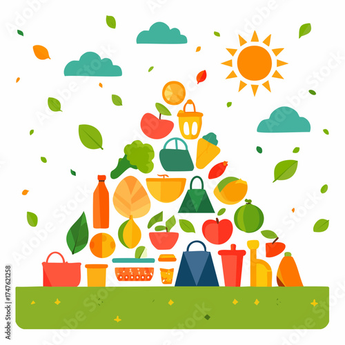 garbage pile with colorful plastic and food waste. Concept of pollution recycling