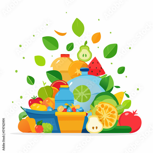 garbage pile with colorful plastic and food waste. Concept of pollution recycling