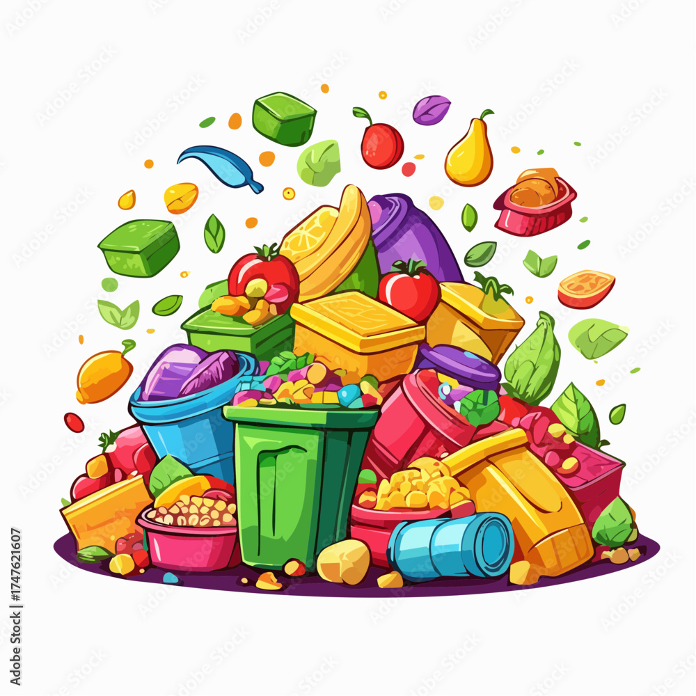 Obraz premium garbage pile with colorful plastic and food waste. Concept of pollution recycling