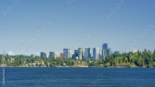 Bellevue Skyline with Yachts and Sailboats on Lake Washington. Timelapse Video