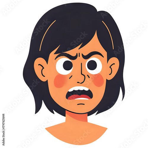 Cartoon face of a woman with an angry and shocked expression