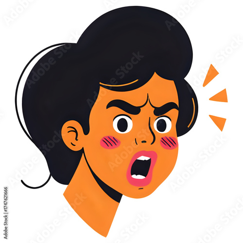 Woman with black hair expressing anger and frustration