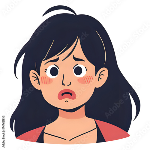 Cartoon woman with dark hair expressing worry and concern