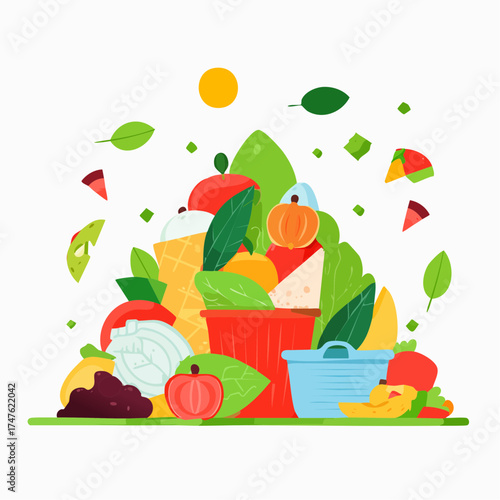 garbage pile with colorful plastic and food waste. Concept of pollution recycling