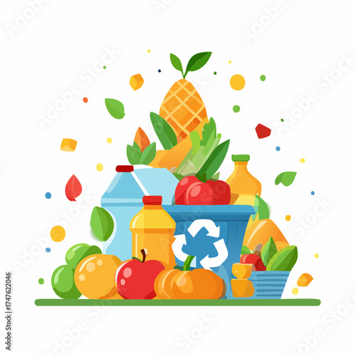 garbage pile with colorful plastic and food waste. Concept of pollution recycling