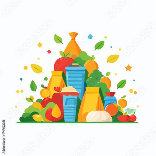 garbage pile with colorful plastic and food waste. Concept of pollution recycling