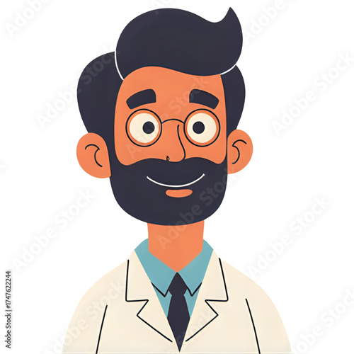 Illustration of a doctor with beard and glasses wearing coat